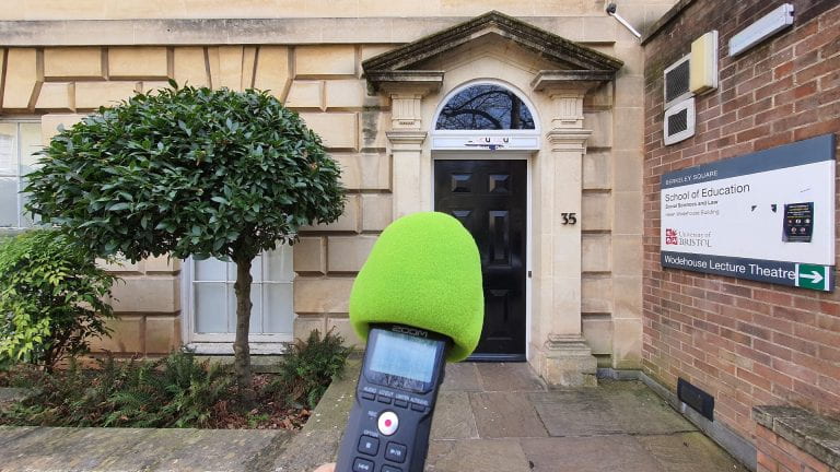 A microphone to capture sounds outside the School of Education, University of Bristol